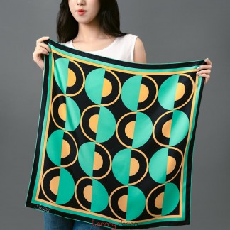 Khăn lụa vuông Nhịp điệu thời gian Green Black 70x70